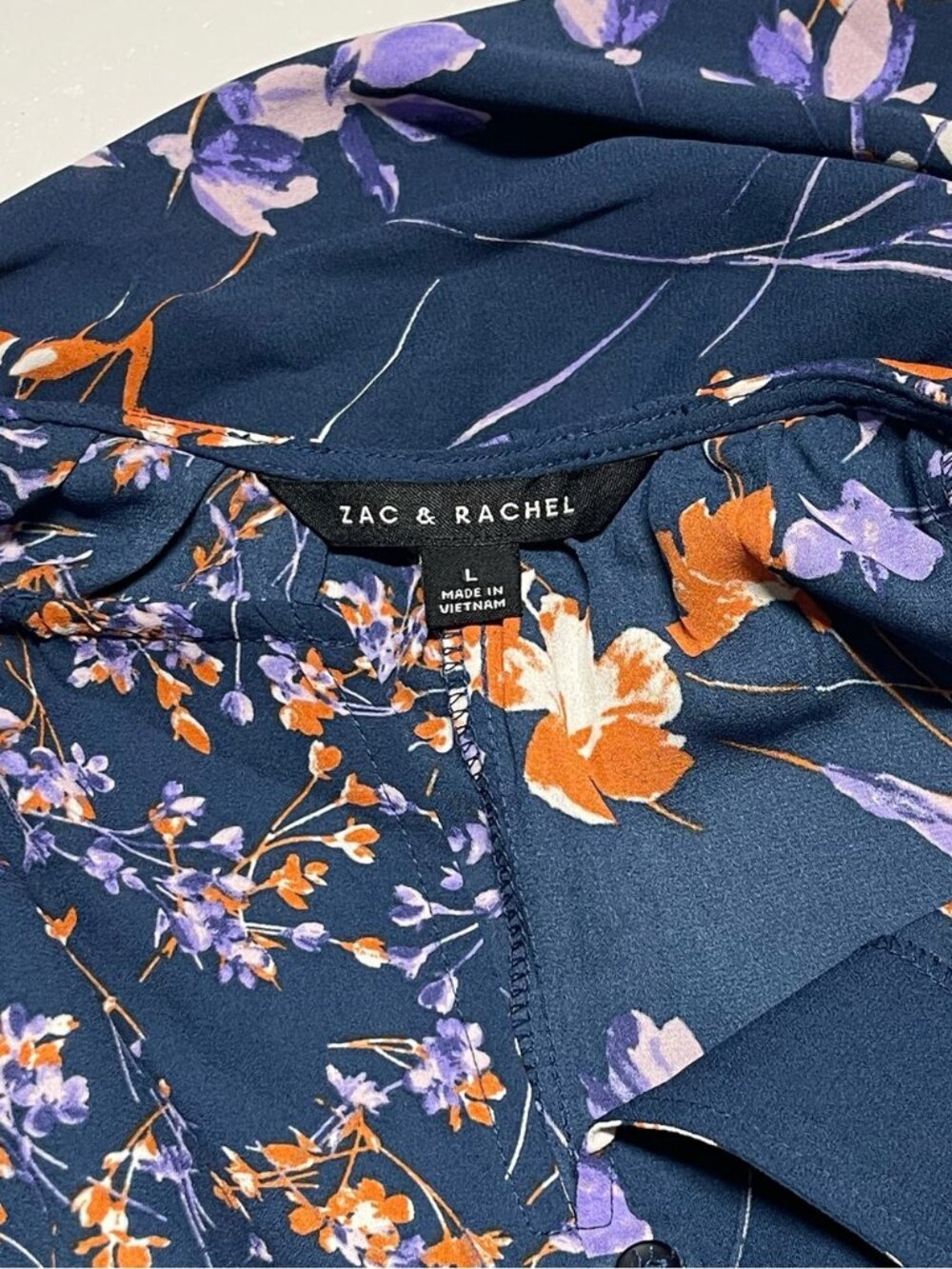 Zac & Rachel Long-Sleeve Navy Floral Blouse with Lavender & Orange Blossoms - Picture 13 of 16